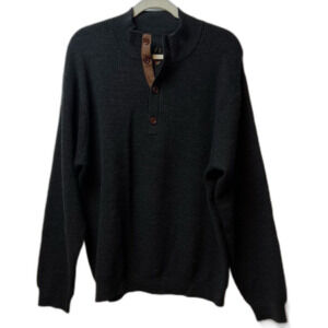 Orvis Men’s Merino Button Mockneck Waffle Henley Sweater Black Size L New
